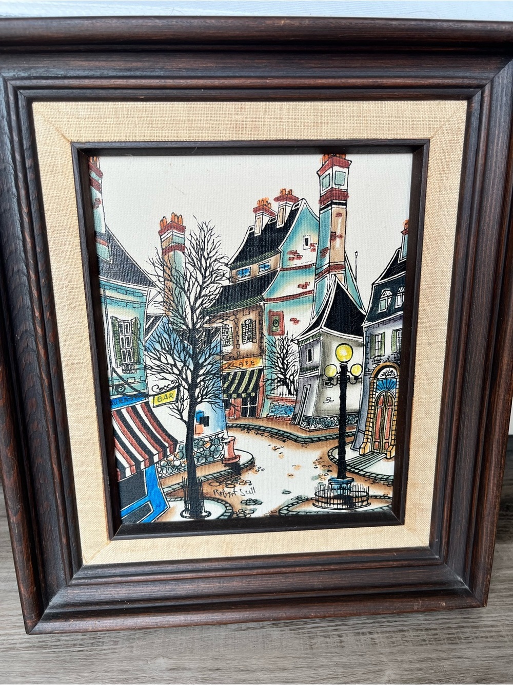 Robert Scott Framed European Street Scene Artwork in Multicolor